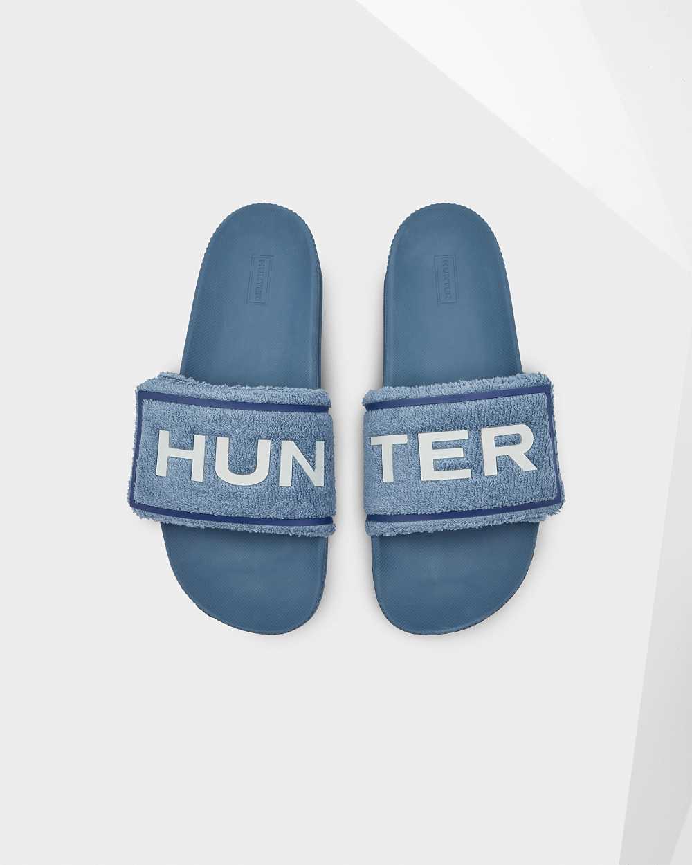 Hunter Original Terry Towelling Logo Sandaler Blå - Hunter Sandaler Herre | WFU153294